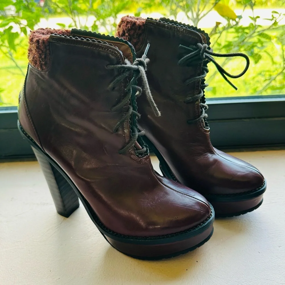 Opening Ceremony Victorian Laetitia 2 Lace Up Lug Boot Wine Retro Color SZ 38/US